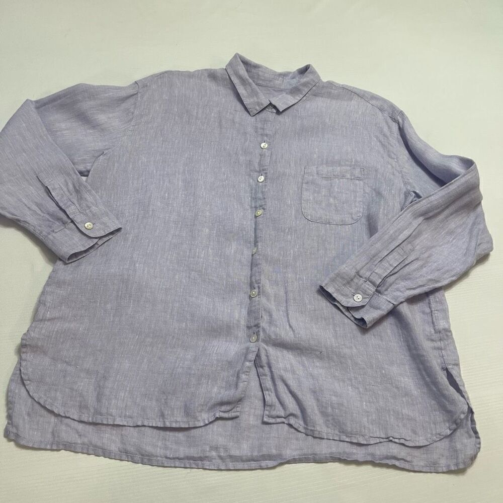 J. Jill Love Linen Lavender Purple Button Up Shirt Size MP Medium